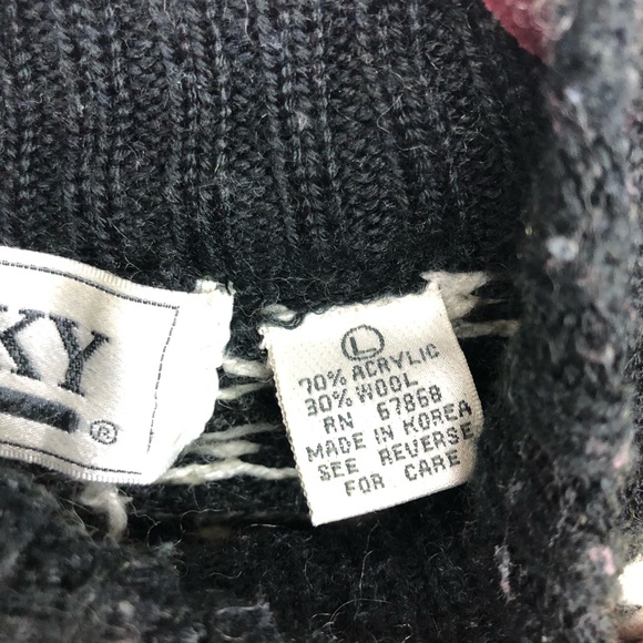 Vintage Sweater Red Sky Chunky Wool Blend Cream Black Pattern Heavy Knit Large - Picture 4 of 11